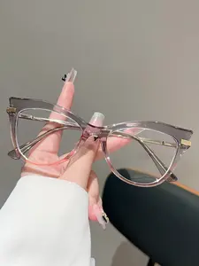 Women's Cat Eye Square Frame Fashion Glasses, Color Block Design, Metal Patchwork Legs, Simple Style, All Seasons, High-End Look