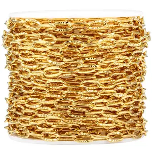 Paperclip Chain w/ Crinkle Texture No Fade Waterproof Gold - Per Foot