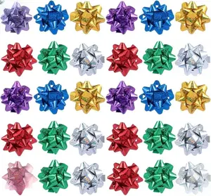 50 Pcs Colorful 1 Inch Gift Bows Mini Christmas Metallic Star Bows Party Gifts Wrapping Adhesive Presents Bows for Valentine's Day,for Parties, Birthdays, Weddings or Holidays,Gift Wrapping Supplies