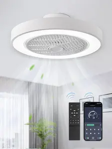 20 Inch Low Profile Ceiling Fan With Light, Led Bladeless Ceiling Fans, Remote Control Enclosed Flush Mount Ceiling Fan With Timming, 3000-6000K, 6 Wind Speed, 3000LM, 57W-White