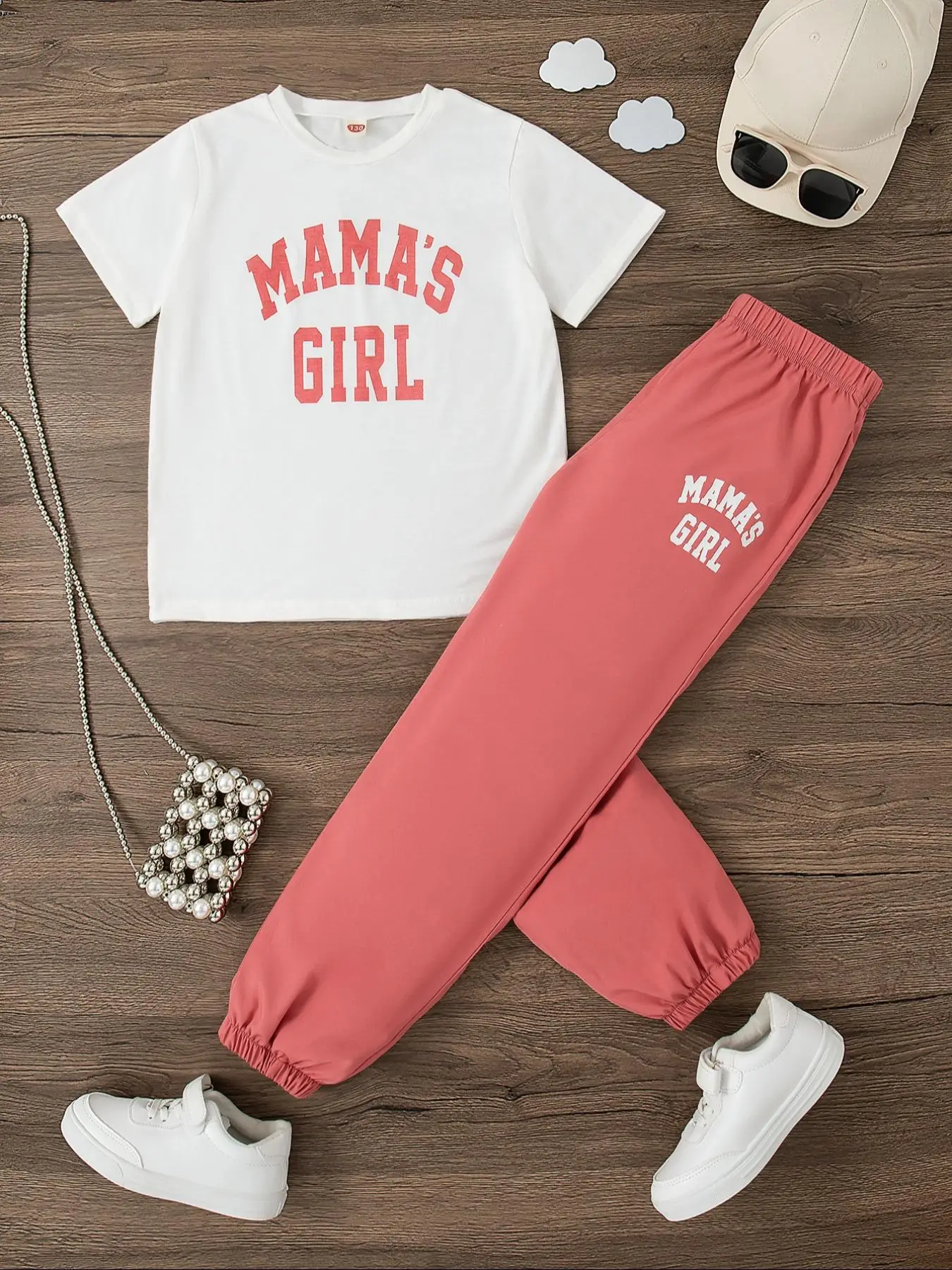 Girl's Letter Print Top & Elastic Waist Sweatpants Set, Casual Fashion Round Neck Short Sleeve Top & Jogger Pants, Summer Clothes for Kids Outdoor Hol