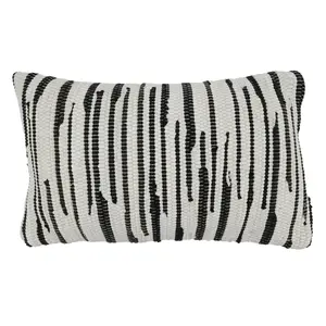 212 MAIN 14x23 in. Oblong 100% Cotton Down-Filled Throw Pillow - Black & White Zebra Print, Animal Motif, Chindi Weave, Whimsical Look, Durable Cushions