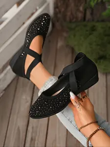 Elegant Women's High Heel Shoes, Spring & Fall New Style Slip-On Nurse Shoes, Korean Casual Rhinestone Design, Comfortable Single Shoe, Elegant Heeled Shoes