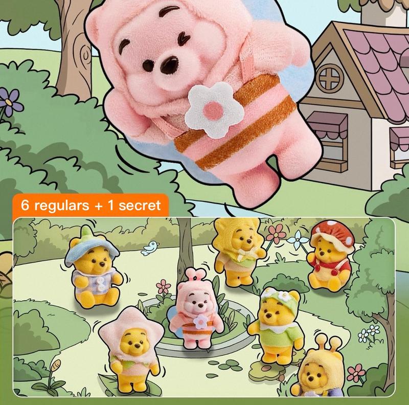 Disney Winnie the Pooh Fluffy Touching Garden Series Blind Box Figures Adorable Dressed Costume Collectible Miniatures Decor for Bedroom Desk Shelf Surprise Toy Gift for Fans & Kids
