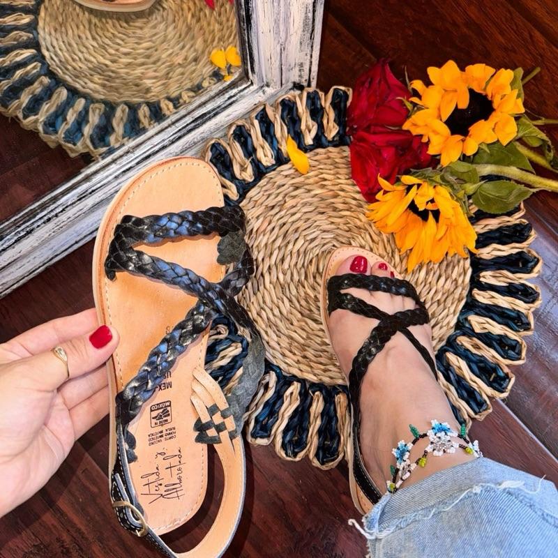 Huarache Sandal - Handmade Mexican Open-Toe Casual Footwear for Women in Michoacán, Colorful Leather with Floral Accents, Perfect for Wide Feet - Flat, Girl