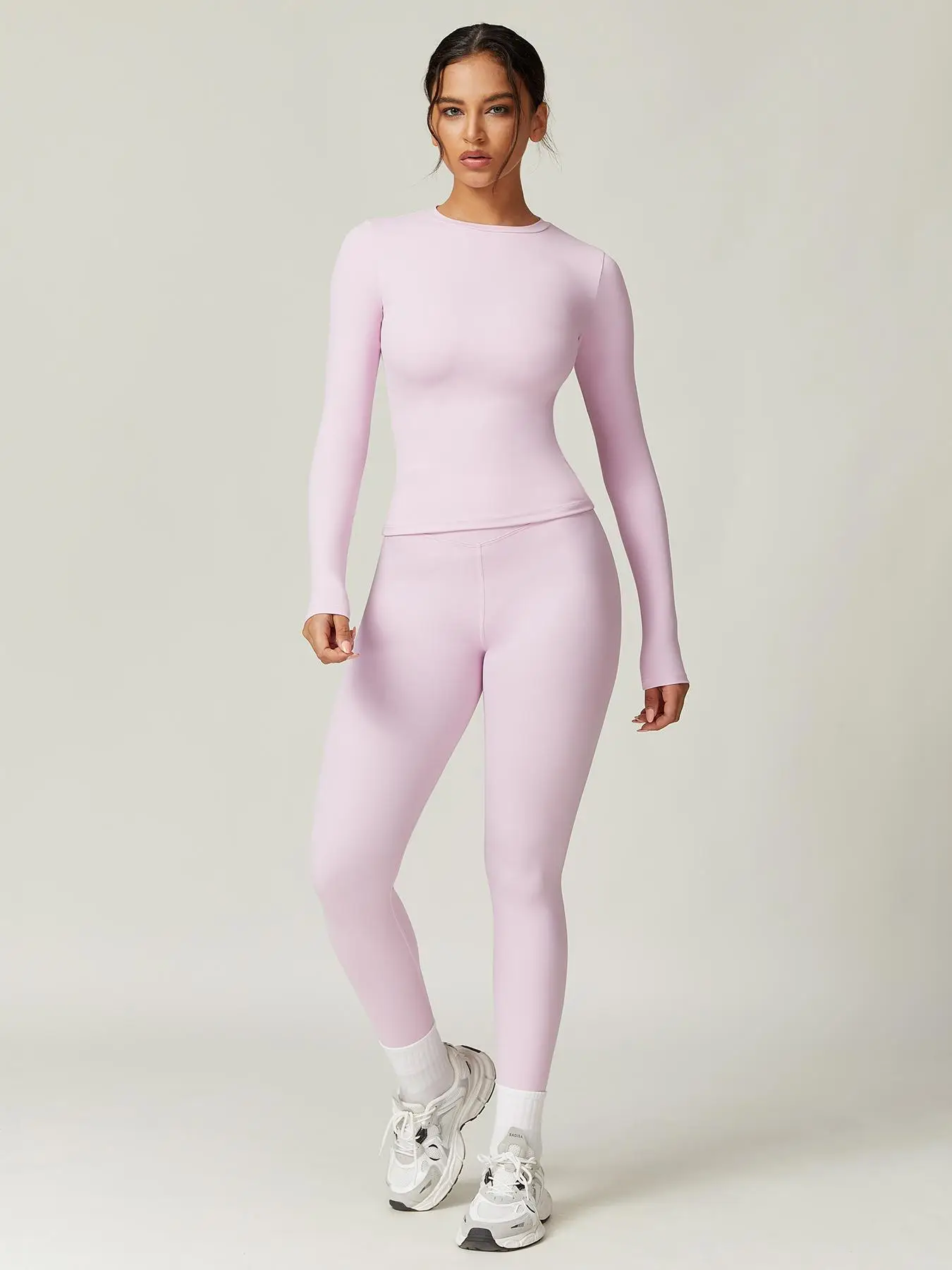 Women's Solid Long Sleeve Tee & Leggings Loungewear Two-piece Set, Casual Comfy Round Neck Top & Skinny Pants Loungewear Set, Ladies Loungewear for Sp