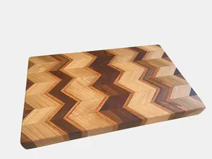 Handcrafted Wooden Cutting Board -  Stylish Multicolor Chevron Pattern Cutting Steak Board for Chopping Size 15"x10"X1. 3/8" with Oilcare