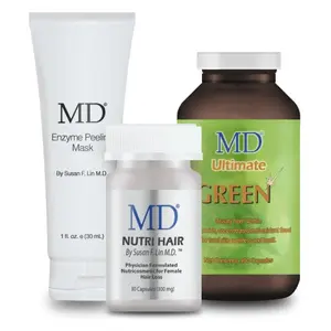 MD Acne Clear Complexion Solution Bundle | MD Ultimate Green, MD Nutri Hair, MD Enzyme Peeling Mask Plant Skincare Facial Detox Skin Repair