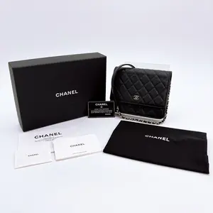 Pre-owned CHANEL leather Crossbody Bags Caviar Quilted Square Wallet On Chain WOC Black