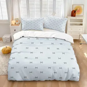 Low-saturation bowknot print duvet cover set, 2/3 Pcs,Includes 1 Duvet Cover & 1/2 Pillowcase without Filler,Fresh and simple design,Available in multiple color options,Suitable for home bedrooms and hotels,Multiple styles available, Bedroom Bedding Set