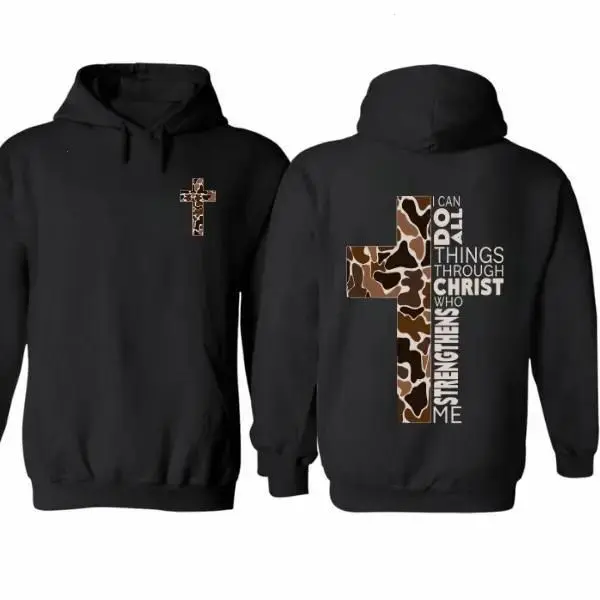 Christian 2 Sided Camo Cross Graphic 2 Sider Hoodie, For Men, For Women, Made in USA.LKD