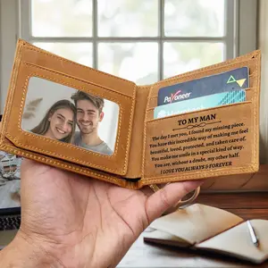 To My Man Gifts Ideas, Leather Brown Wallet for Boyfriend Husband from Girlfriend Wife, Anniversary Birthday Valentine's Day Gifts for Him