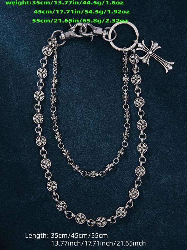 Double Layer Cross Waist Chain, Hip Hop Style, Denim Jeans Chain, Backpack Chain, Sword Bead Decoration, Vintage Punk Wallet Chain