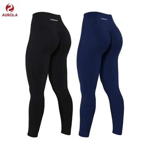 AUROLA 2 Pieces Set Power Workout Leggings for Women Tummy Control Squat Proof Ribbed Thick Seamless Scrunch Active Pants