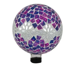Northlight 10" Mosaic Floral Gazing Ball Purple Pink Silver