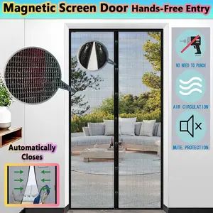 Black Magnetic Screen Door Curtain - Easy Install, No Drilling Required, Automatic Magnetic Closure for Outdoor Use, Polyester Mesh to Keeps Bugs Out, Stylish Home Enhancement | Durable Screen Material