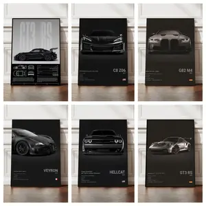Premium Performance Supercar Canvas Wall Art Poster - Minimalist GT3 RS Hellcat Veyron C8 Z06 G82 M4 Decor for Car Enthusiasts & Gearheads - High-Quality Matte Print Gift for Men Room Office