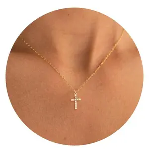 Fashion Costume Jewelry Rotatable Cross Motif Necklace, Diamond Encrusted Jeweled Crucifix, Gold-Toned Long Length Accessory, Cross Motif Necklaces, Diamond Encrusted Necklaces