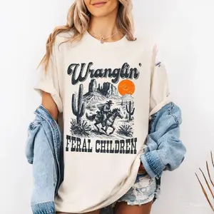 Comfort Colors Wranglin' Feral Children T-Shirt Funny Western Parent Tee Vintage Cowboy Desert Shirt Rustic Country Life Humor T-shirt