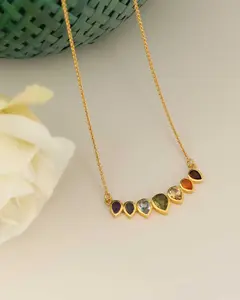 Gold-Plated Chakra Necklace – Teardrop Gemstones Jewelry for Balance & Energy