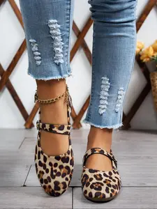 Fashion Leopard Print Mary Jane Flats, Casual Comfortable Breathable Non-slip Shoes for Outdoor, All-match Shoes for Women, Girl