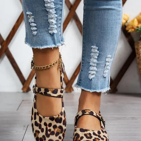 Fashion Leopard Print Mary Jane Style Flats, Casual Comfortable Breathable Non-slip Shoes for Outdoor, All-match Shoes for Women, Girl