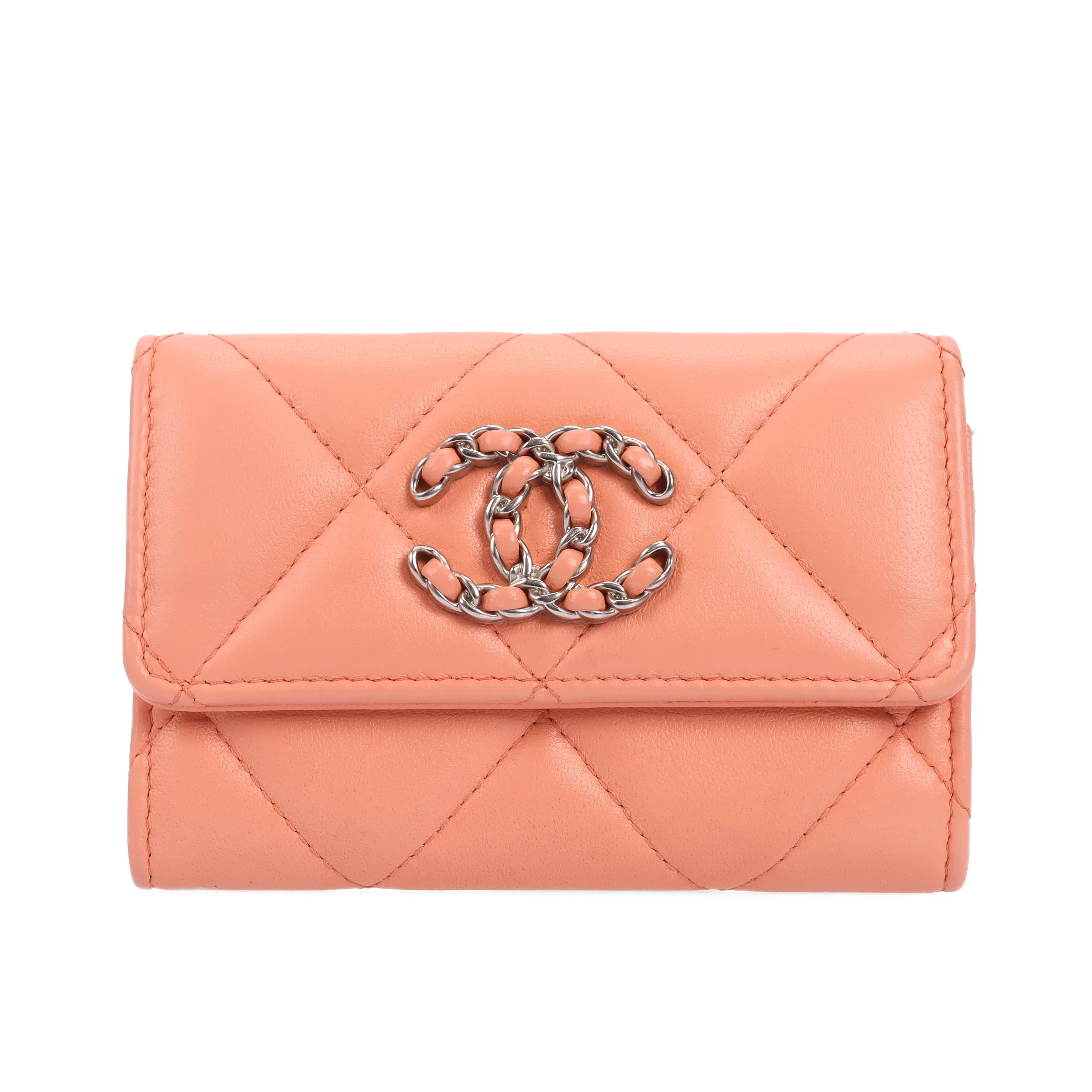Pre-owned CHANEL Lambskin Wallet 19 Quilted Light Orange 88463802