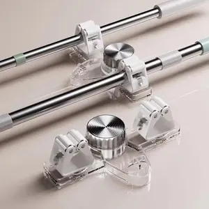 Broom Hanger Mop Hanger, Wall Mount Mop Grippers, No Punching Required Broom Hanger Organizer for Bathroom, Kitchen, Laundry Room, Home Garden, Garage Storage and Organization Rack (Transparent)