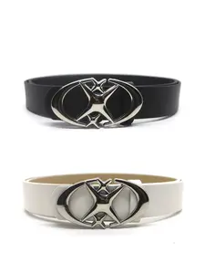 2pcs Oval Cross Metal Buckle Belt, Fashion Simple Casual Jeans Belt For Men And Women, Ideal For Gifts