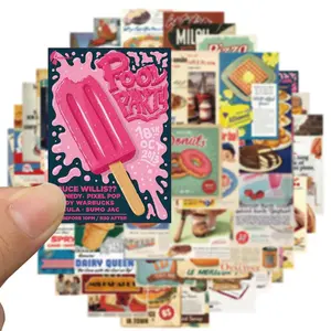 Retro Food Pattern Sticker, 50pcs/set Waterproof Self Adhesive Decor Paper, Decor Sticker for Gift Greeting Card Water Bottle Laptop Phone, Ornaments