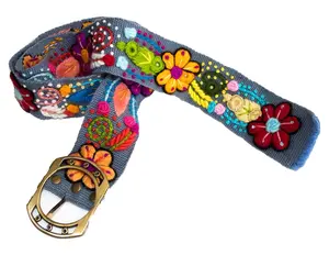 Embroidered in bloom Belt Handmade from Alpaca Wool Floral stitched belt