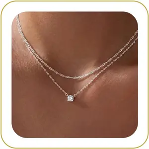 Dainty Gold Plated/Silver Cubic Zirconia Necklaces for Women, Simple CZ Jewelry Necklaces Trendy Gifts