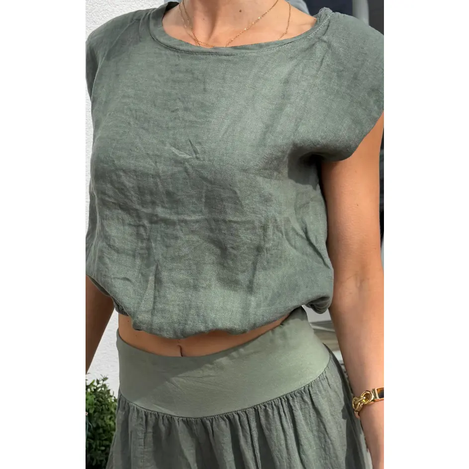 Linen Cropped Blouson Top