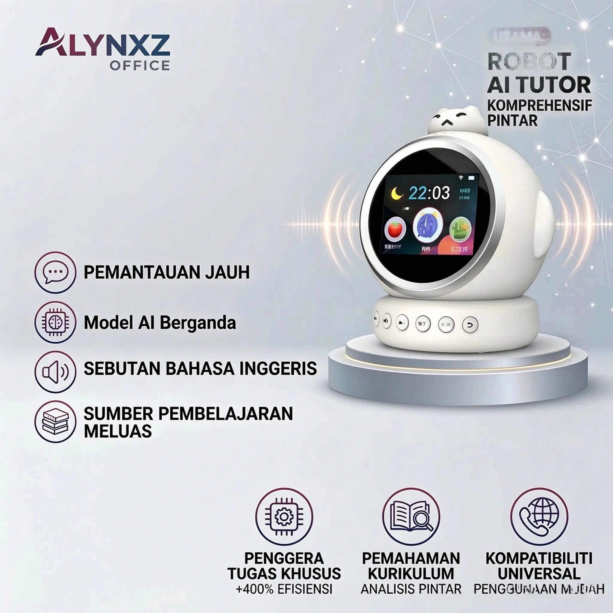 LYNXZ SG11 Smart Digital Desk Alarm Clock - ABS Wireless Digital Display Device with Voice Control, Voice Chat, Ok-to-Wake Sleep Trainer, Night Light, Story & Music Player, Pomodoro Timer, Perfect Gift for 3-12 Year-Olds
