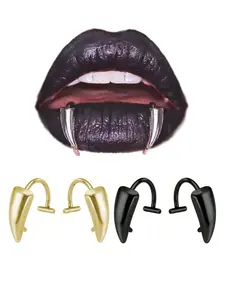 Gothic Style Clip-On Lip Ring, Stainless Steel Fang Design, Unisex Y2K Jewelry for Daily & Party, Halloween Essential Gift