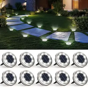 10 Pack Solar Ground Lights Outdoor Waterproof, Solar Powered Pathway Lights, Landscape Lighting for Garden Walkway Driveway Backyard Decoration (Cool White)