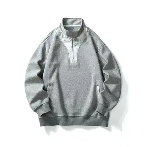 Men's Fall Casual Hoodie Pullover, Stand Collar Long Sleeve Half-Zipper Jacket, Sporty Fitted Design, Perfect for Daily Wear