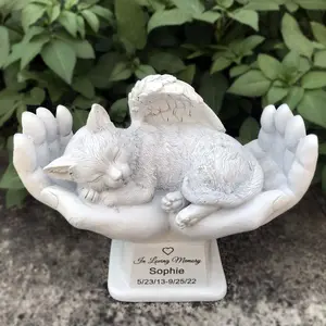 Personalized Cat Pet Grave Markers Memorial Angel Statue Stone