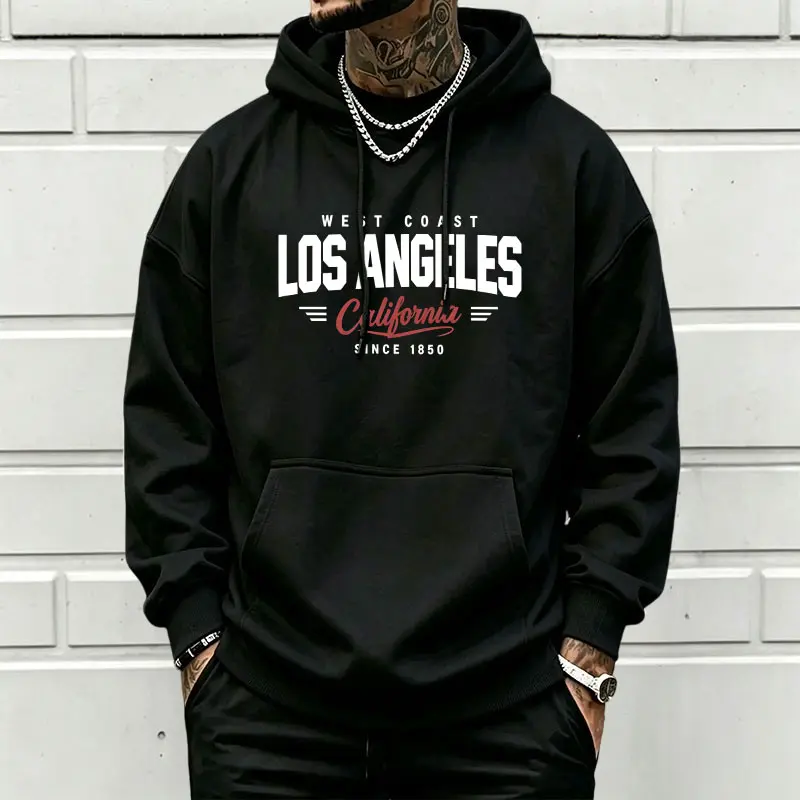 American West Coast California vintage letter print hoodie, casual trendy hooded sweatshirt