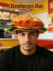 One pc Funny Food Burger Hat Gift, Unisex Fitted Party Cap, Funny Comedy Hat, Soft & Comfortable Design, Perfect for All Occasions, High-Quality Material