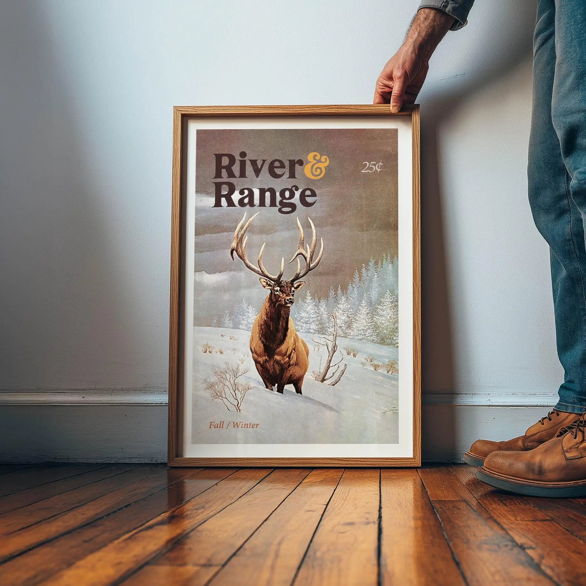 Retro Deer Hunting Poster, Vintage Wildlife Wall Decor, Rustic Cabin Art Print, Outdoor Hunting Room Decoration