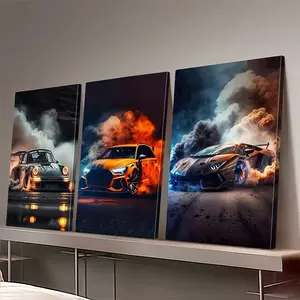 3-Piece Framed Supercar Vintage Print Wall Art Set, Glossy Artistic Ink Vertical Triptych, Waterproof Fade-Resistant Home Decor, Suitable for Racing Enthusiasts, Kitchen & Office Room Decoration