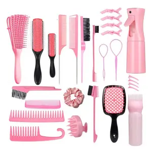 Hair Washing Brush Continuous Spray Bottle Detangling Comb Pointed Tail Comb Hollow Comb Styling Smooth Hair Comb Hairdressing Set