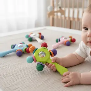 Baby Teether Rattle Toy, Baby Teething Toy, Baby Sensory Toy, Early Education Toy, Motor Skills Training Toy, Birthday Gift for Boys and Girls Teething Relief Set