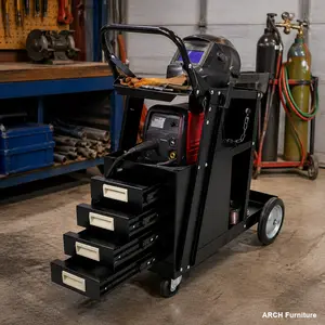 Heavy Duty Steel 2-Tier 4-Drawer Rolling Welding Cart, 220lb Capacity, Portable Welder Storage Trolley with Wheels and Safety Chains, Indoor/Outdoor Use for MIG TIG Welders and Plasma Cutters