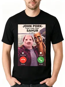 John Pork Calling Brainrot Meme T-Shirt, Unisex Short Sleeve Graphic Crewneck, Casual Streetwear Top in Soft 100% Cotton