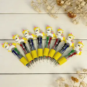15/25pcs Creative and Cute Unicorn Family - themed Retractable Four - color Pen. Press - type Multi - color Pen in the Unicorn Series for Campus Design. Colors are Random.