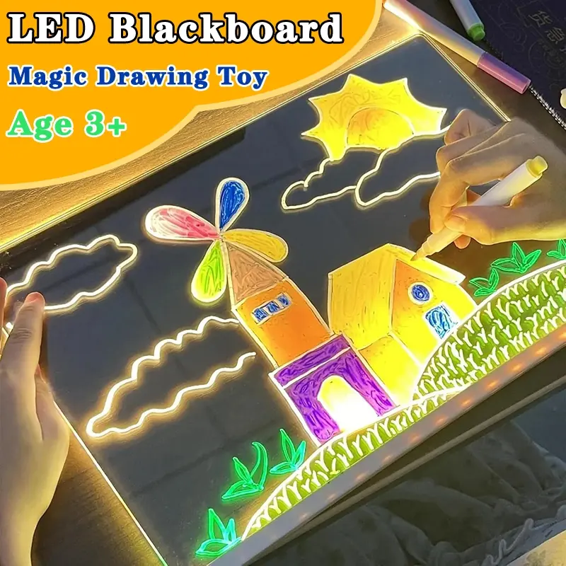 LED Luminous Blackboard Drawing Toys Magic Light Blackboard Graffiti Coloring Art Lamp Acrylic Message Board Montessori Toy Art Craft Supplies