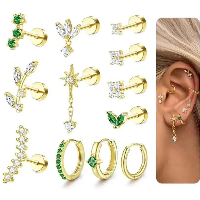 14K Gold Plated Surgical Steel Piercings (Green)