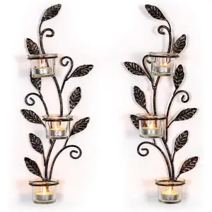 Wall Sconces Candle Holder - Black Tea Light Candle Sconce Vintage Wall Sconce Set of 2 for Living Room Wall Mount Candle Sconces for Bathroom Dining Room